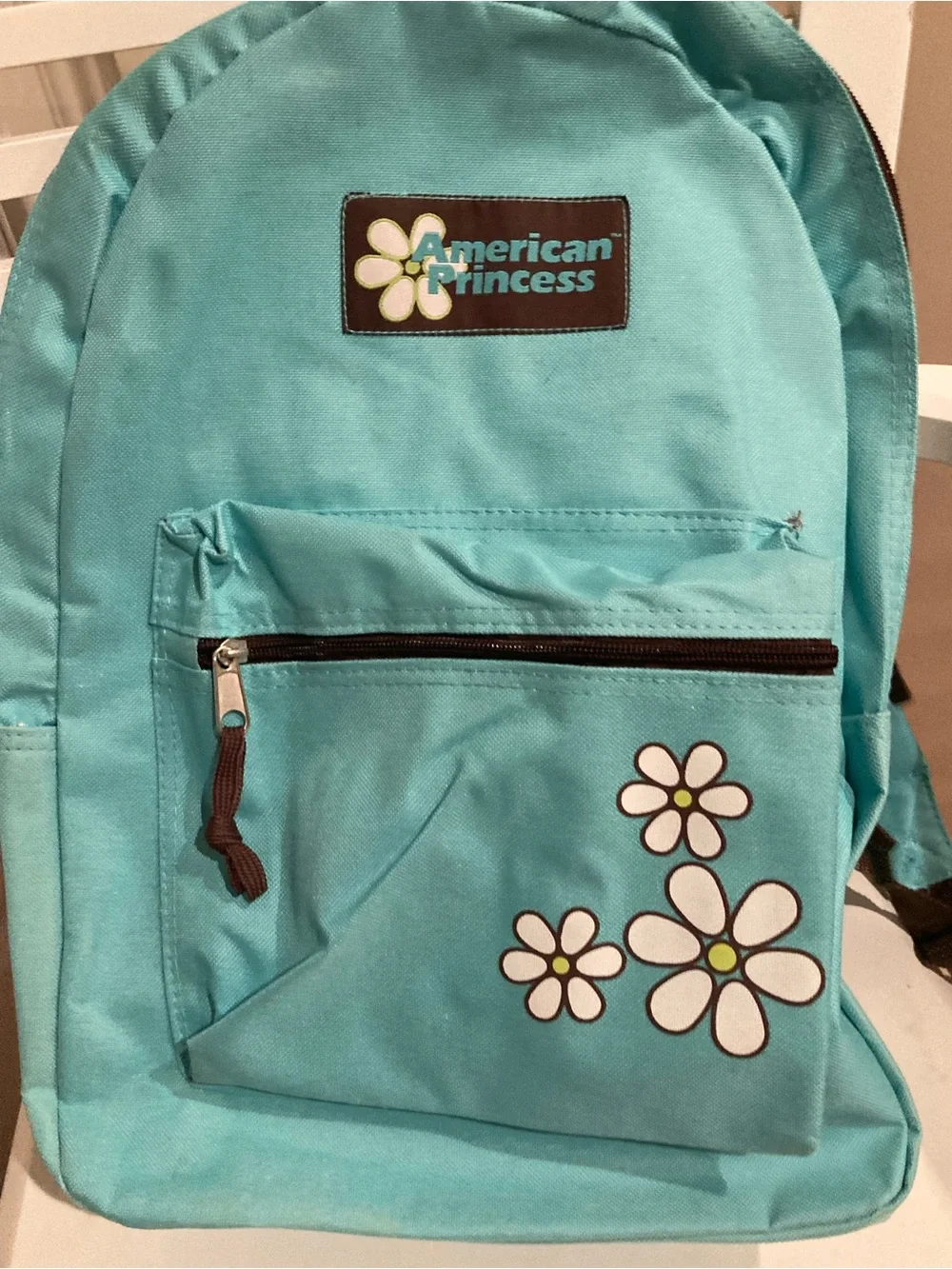 American Princess Turquoise Kids Backpack with White Daisy Accents